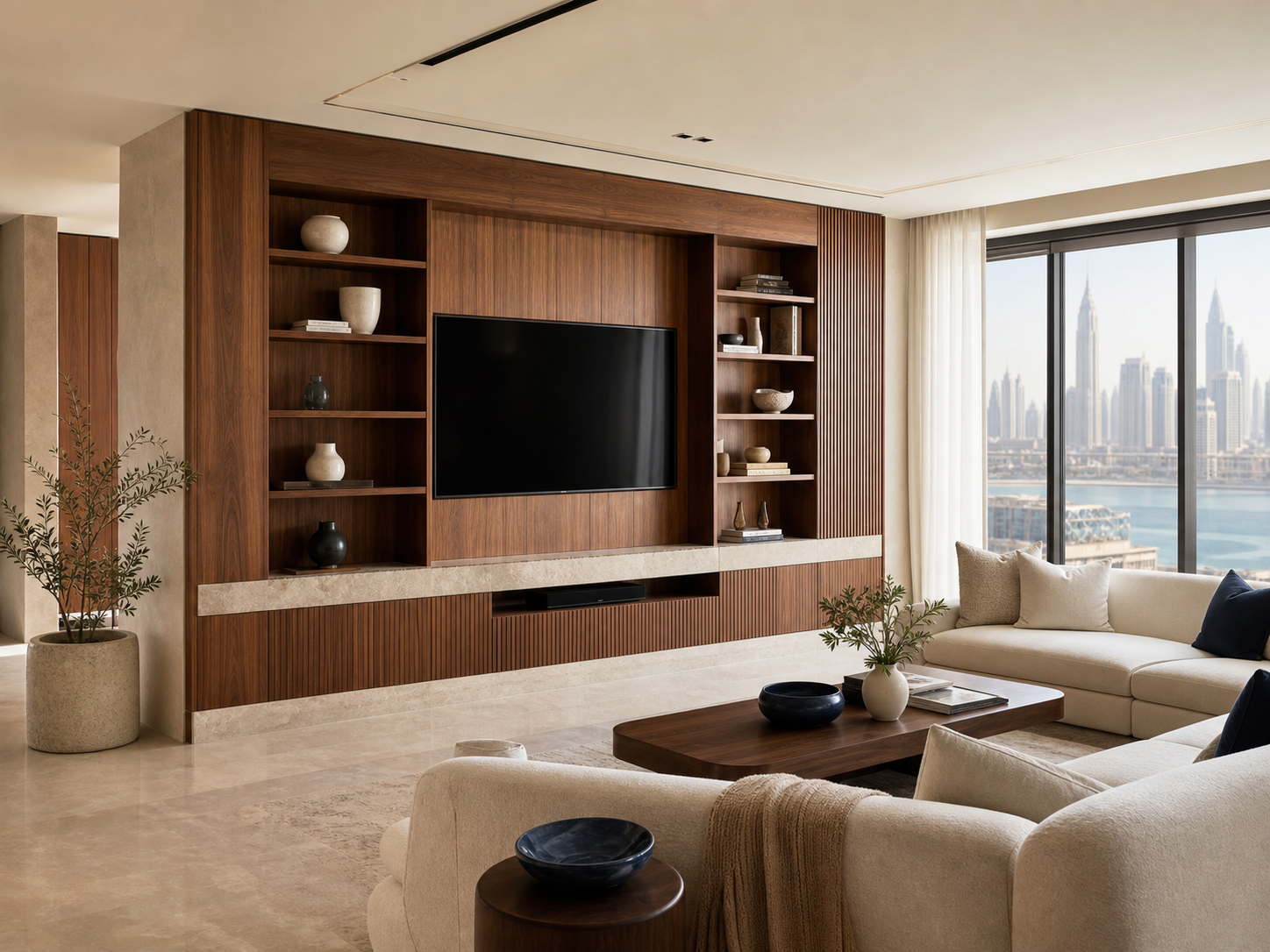 AI-generated concept interior with bespoke media wall joinery