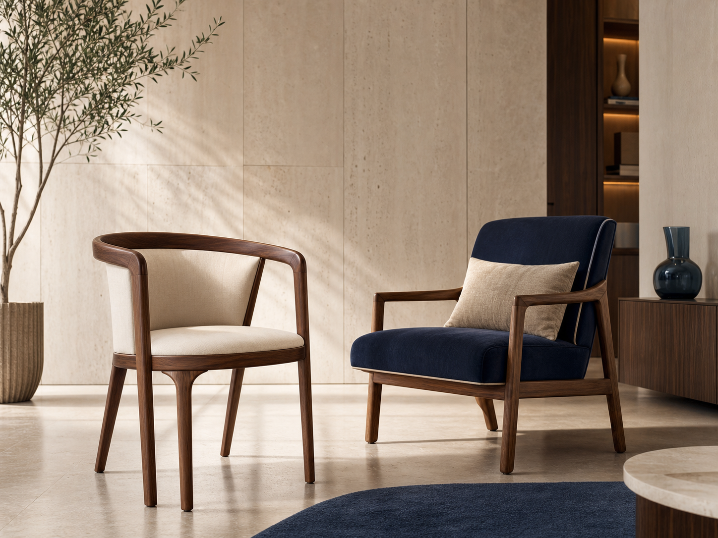 AI-generated concept photograph of crafted chairs