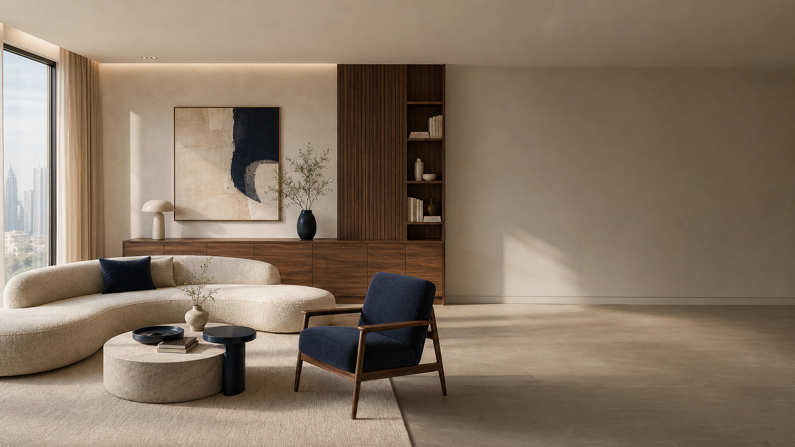 AI-generated concept interior with custom furniture and joinery